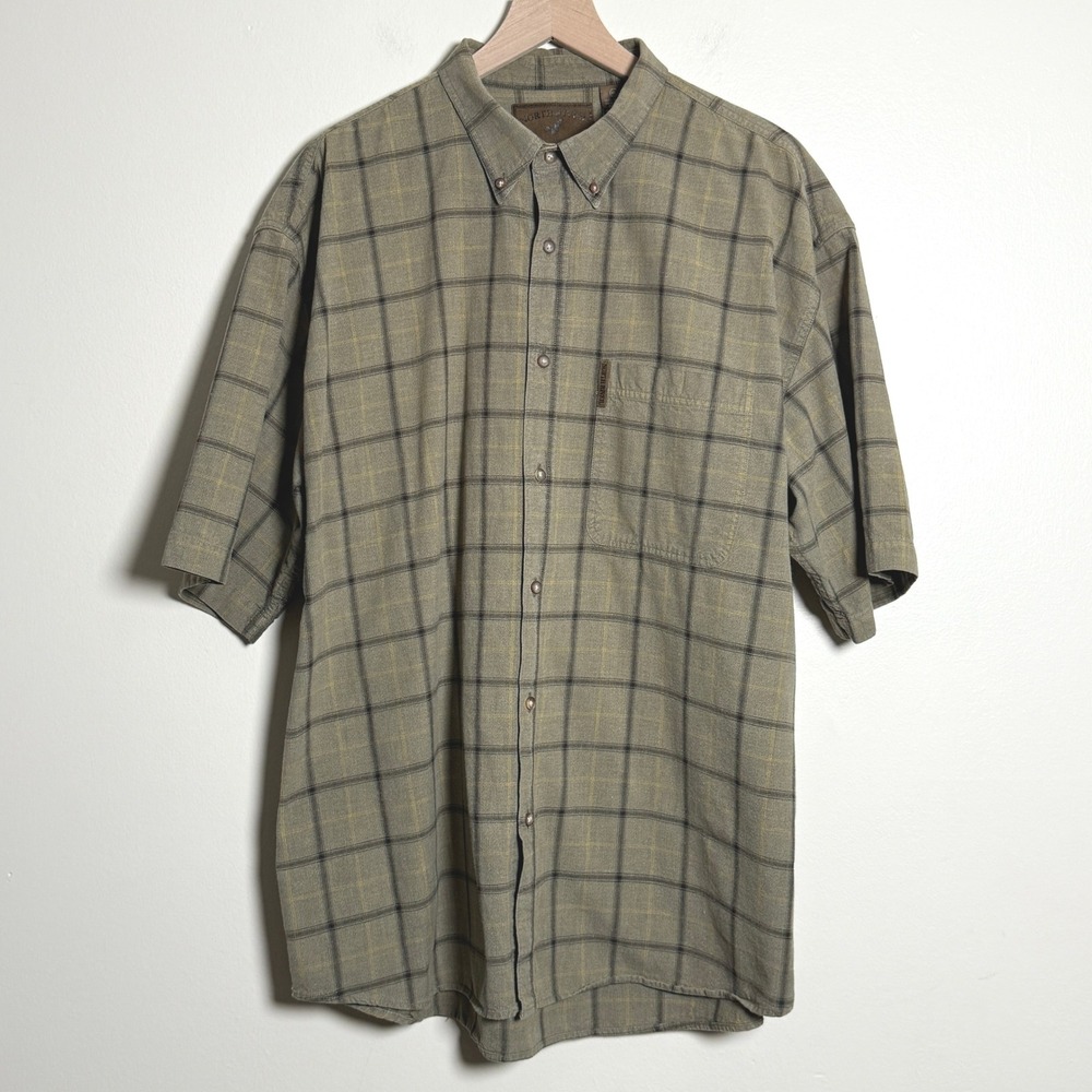 North River Outfitters Mens Button Up Down Shirt‎ XL Green Plaid Cotton Outdoors